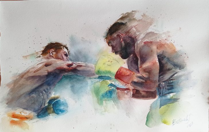 watercolor boxing painting canelo