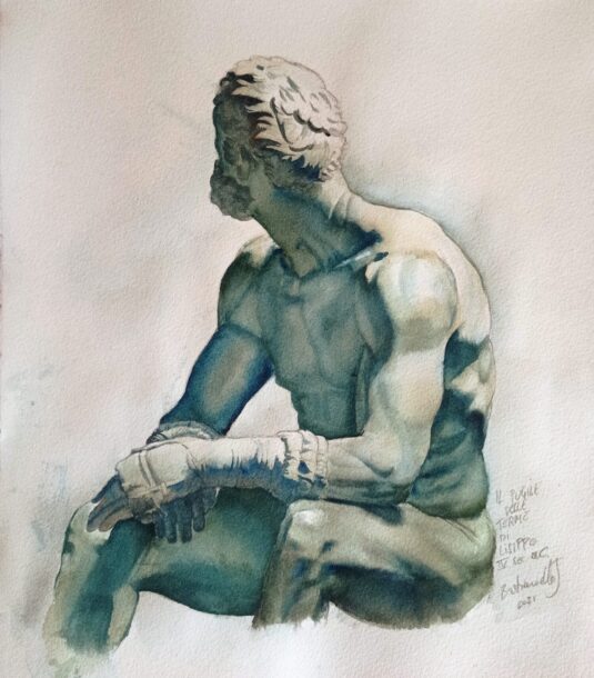 acquerello ritratto pugile statua watercolor