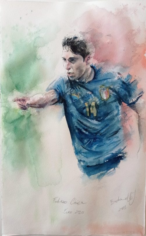 pittura acquerello Azzurri Chiesa calcio europei