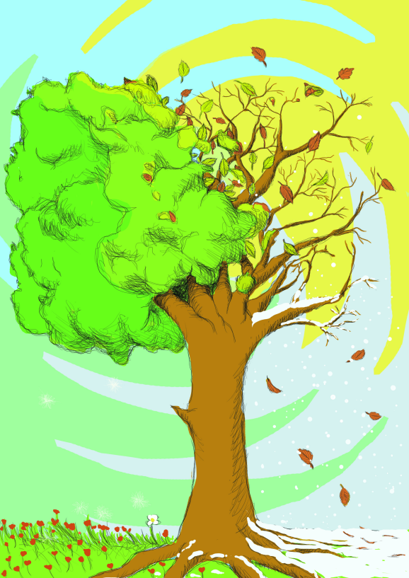 disegno digitale bambini albero stagioni