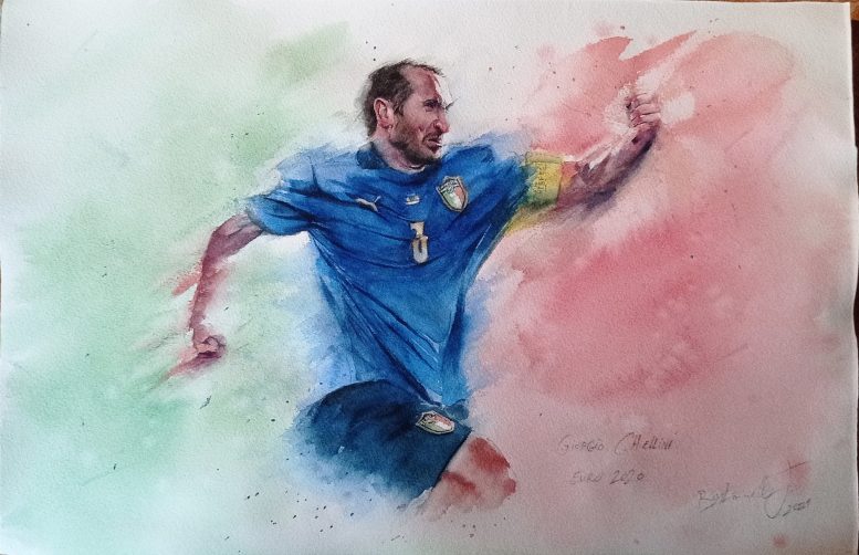 dipinto acquerello disegno calciatore chiellini