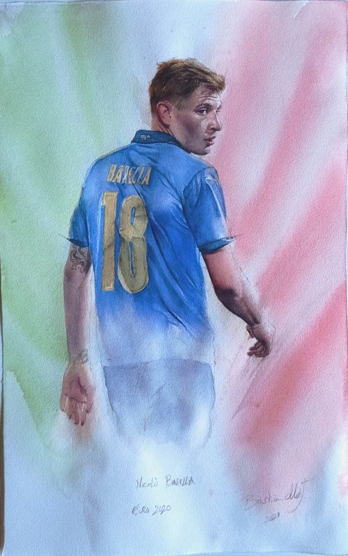 disegno dessin euro 2020 calcio calciatore azzurri watercolore aquarelle peinture dipinto nazionale Barella Nicolò