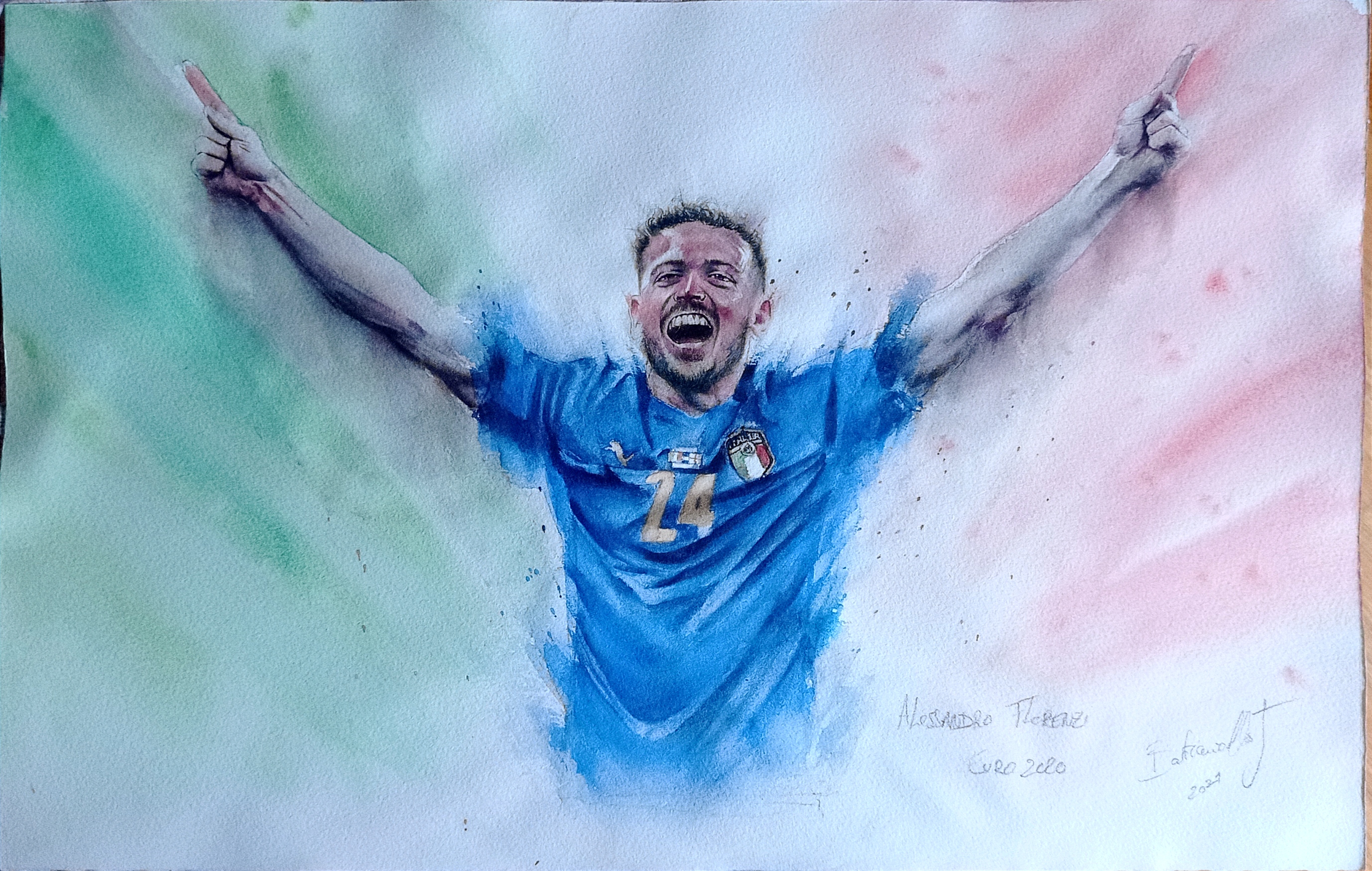 acquerello watercolor calciatore disegno dipinto florenzi italia azzurri painting soccer