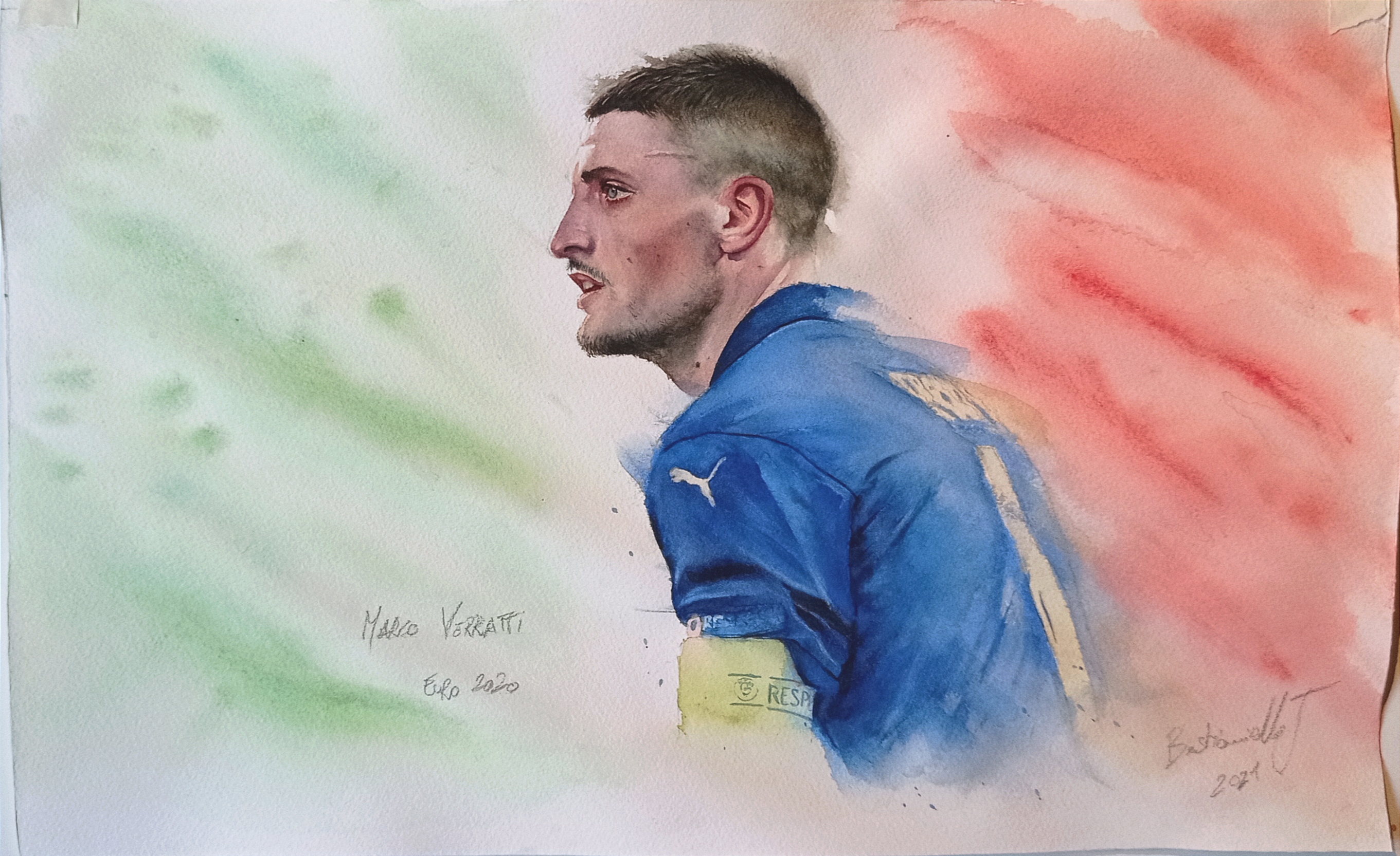 Verratti euro 2020 aquarelle dipinto acquerello watercolor portrait football italy